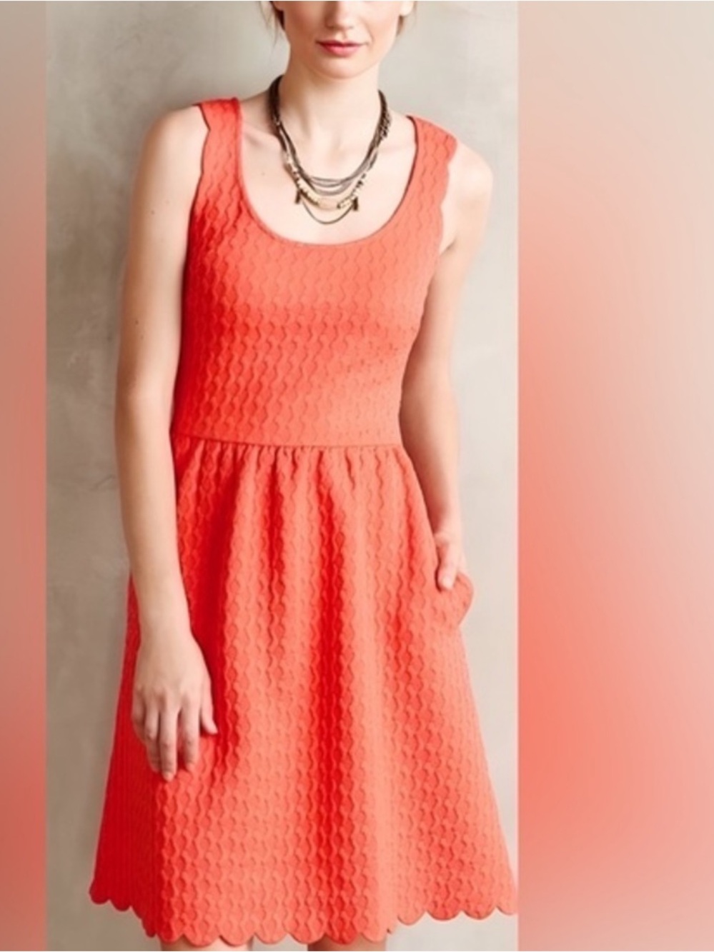 Maeve Caye Coral Scalloped Sleeveless MiniDress, Size Med.